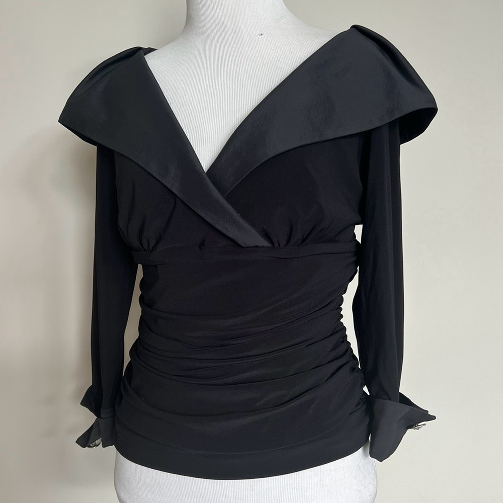 New -Joseph Ribkoff Black rhinestone button cuff wrist shirt in a 8
